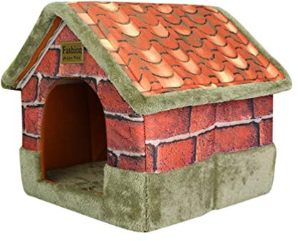 JEELINBORE Vintage Haustier Haus Abnehmbar Faltbar Hundehütte Kuschelhaus Hundehöhle Katzenhaus (Grün Grau, 40 * 40 * 45cm)