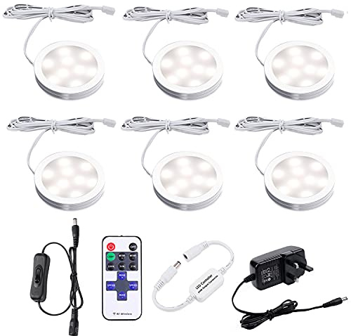 AIBOO LED Under Cabinet Kitchen Lights Plug in Wired 6 Pack with Remote,Natural White Dimmable Under Cupboard Kitchen Lights Mains Powered,Under Counter Light Display for Closet Showcase Wardrobe