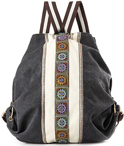 Goodhan Damen-Rucksack aus Canvas, Tagesrucksack, lässiger Schulterrucksack, Vintage, robuster, diebstahlsicherer Reiserucksack, Grau/Schwarz, One_Size Not big, Weich