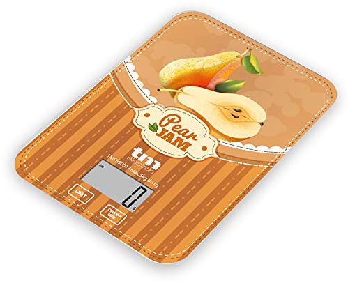 TM Electron TMPBS028 báscula de Cocina con Display Digital, Ultra Delgada con diseño Peras Vintage, 4 sensores, Vuelta a 0, Ideal para repostería y Alimentos, Hasta 5 Kg