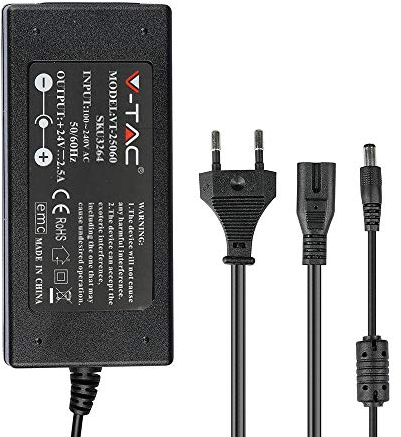 LEDLUX CV7247 Trafo Netzteil 24V 2,5A 60W mit Hausstecker AC220V auf DC 24V IP44, schwarz