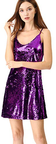 Allegra K Donna Vestito Lustrino Glitterato Brillante Mini Cinturino Regolabile per Festa Viola M