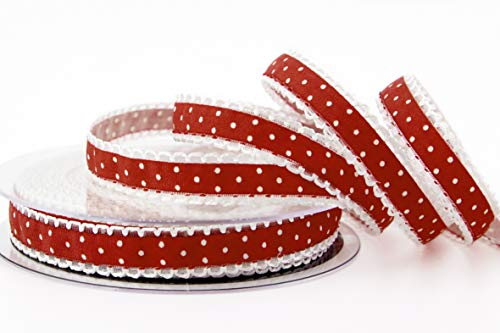 20 m x 15 mm Dekoband Emily Rot gepunktet mit Spitze am Rand Schleifenband Band zum nähen dekorieren Geschenkband Vintage Landhaus