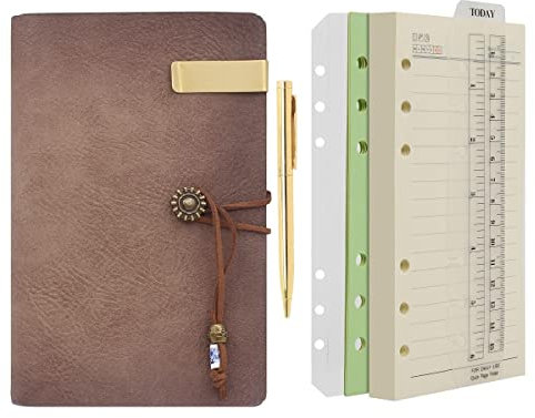 Wonderpool Leder A6 Tagebuch Notizbuch Ringbuch –Nachfüllbarer Ordner Schreibpapier Spirale Business Notizblöcken Vintage Einband für Büro Plan Reisen Persönlicher Organizer (a-Braunpink, A6)