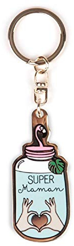 Label Tour, Porte clés émaillé monté sur métal doré - Super Maman - 5,6x2,5 cm