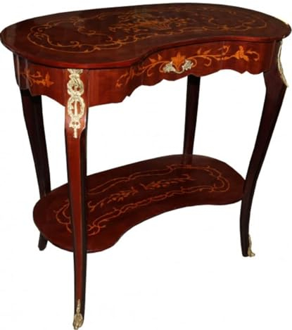 Casa Padrino Barock Konsolentisch mit Schubladen Braun Intarsien H 80 cm, B 81 cm Nierenformig - Antik Stil - Barock Telefontisch