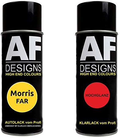 Auto Vernice Spray Set per Morris FAR Trophy YellowBase Trasparente 2x400ml con vernice spray trasparente