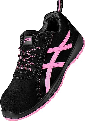 ACE Aurora Scarpe da Lavoro per Donna - Scarpe di Sicurezza Sportive per Il Lavoro - S1 Sra - Nero/Rosa - 39