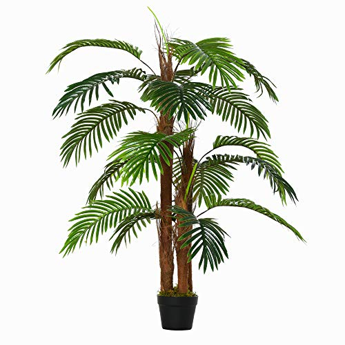 Outsunny Palmier Artificiel Hauteur 1,2 m Arbre Artificiel Tronc Branches Lichen Feuilles Grand réalisme Pot Inclus
