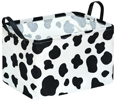 KUNRO Rectangle Toy Bin Waterproof storage organizer for Nursery Hamper Home decor Closet Kids Bedroom Laundry Baby Gift Shelf Baskets(Cow pattern)