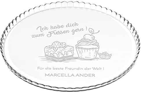 Maverton Kuchenplatte mit Gravur - personalisiert - Kuchenform aus Glas - Geschenkidee für Hobbybäckerin & Naschkatze - Geburtstagsgeschenk für Frauen - Kuchenstück