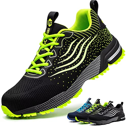 ISOOUS Sicherheitsschuhe Herren Damen Arbeitsschuhe Leicht Atmungsaktiv rutschfest Stahlkappe Schutzschuhe Grün 43