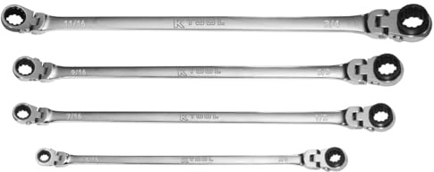 K Tool International KTIXDRF7 Extra Long Reversible ratcheting Wrench Set, Ninety Tooth Mechanism, Rotating Head Box Ends, Spline Profile Engagement, Four Piece Configuration for Tight Access Service