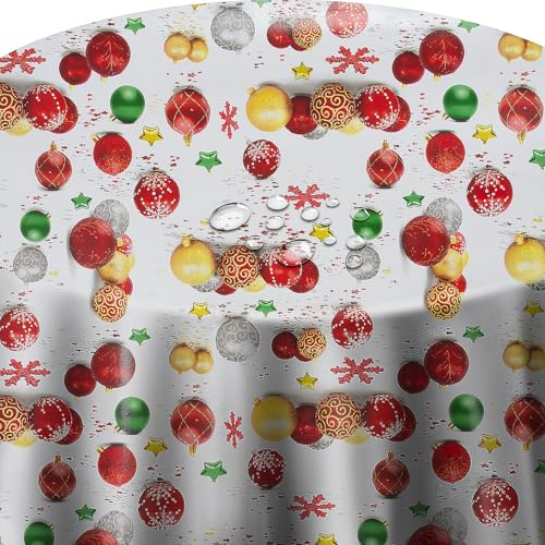 Wachstuch Wachstischdecke Tischdecke Weihnachten Weihnachtskugel Bunt Oval 140 x 220 cm abwaschbar Weihnachtstischdecke