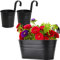 Tanant Lot de 3 pots de fleurs à suspendre en métal noir avec trou de drainage, pour clôture, balcon, balustrade, décoration d'intérieur et d'extérieur