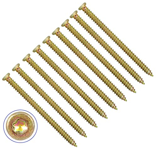 TERF Concrete Screws 7.5 X 120mm Torx Drive Flat Countersunk Head Use Without Plug For Brick Hollow Block Natural Stone Window Frame Door and General Joinery - Pack of 25, Zinc Yellow