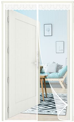 Zanzariera Magnetica per Porte,150x260cm(W*H) Magnetica Chiusura Automatica Poliestere Tendina Anti Zanzariera Mosche,Facile da Installare,per Balcone,Soggiorno,Patio,Bianco-a