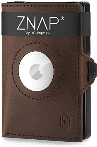 ZNAP Airtag Wallet aus Premium Leder | Kreditkartenetui | Geldbörse Klein | RFID-Blockierung & Slim I Kartenetui, Air Tag Geldbeutel Portemonnaie Herren - 8 Karten - Braun