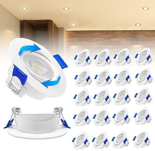 YUENFONG 5W LED Einbaustrahler Deckenleuchte 20er Set, LED Deckenspot Warmweiß Spotsleuchte flach Einbauleuchten, IP21 Deckenstrahler für Wohnzimmer Küche Schlafzimmer