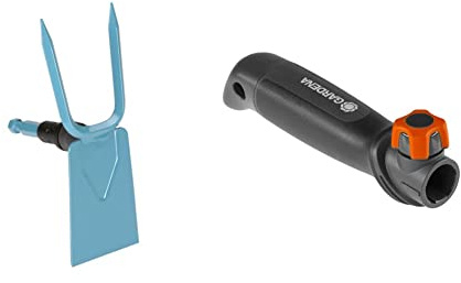 Gardena combisystem-Gartenhacke: Hacke mit geradem Blatt, 2 Zinken, 7,5 cm Arbeitsbreite, aus hochwertigem Qualitätsstahl, Duroplast-beschichtet (3218-20) & combisystem-Kleingeräte-Griff (8909-20)
