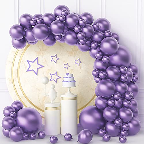 100 Pezzi Palloncini Viola Metallico Arco Palloncino Kit 18 12 10 5 Pollici Palloncini in Lattice Viola Cromati per Compleanno Battesimo Matrimonio Laurea Decorazioni per Feste