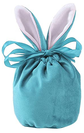 DonDown Ostern Kaninchenohren Geschenktasche,Samt Osterhasen Taschen,Osterhasenohr Ostergeschenktüten mit Kordelzug,Süßigkeitstüten Ostern liefert Osterhase Korb (Himmelblau, 15x13.5cm)
