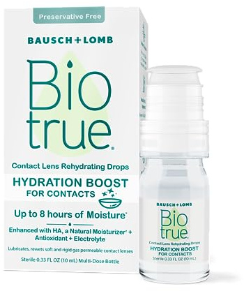 Biotrue Hydration Boost for Contacts, Rehydrating Eye Drops for Dry Eyes, Preservative Free, Refreshes, Lubricates & Moisturizes Lenses, Rewetting Eye Drops, 0.33 FL Oz (Pack of 1)