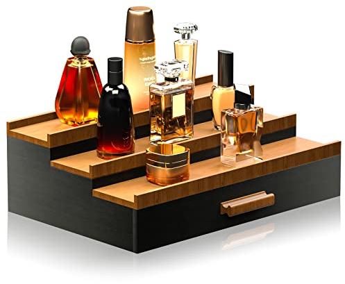 Sephyroth Köln-Organizer aus Holz für Herren, 3 Etagen, Köln-Display mit Schublade, Parfüm-Oragnizer-Display, tolles Geschenk für Mann (schwarze Walnuss)