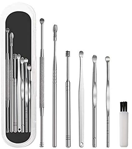 Ohrenschmalz Entferner,Ohrenreiniger Set,Ohrenreiniger,Edelstahl Spirale Ohrreiniger,Ohrlöffel,Ohrenreiniger Edelstahl Set, Ear Cleaner für Erwachsene,mit Aufbewahrungskiste(Silber, 7 Stück)