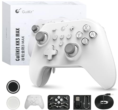 GuliKit KK3 MAX Bluetooth Controller mit RGB-Licht, Magnetschwebe Vibrationsmotor, Hall Joysticks und Trigger, 1000Hz Frequenzgang, 4 Rückseite Tasten für PC/Switch/Steam/Android/iOS/MacOS