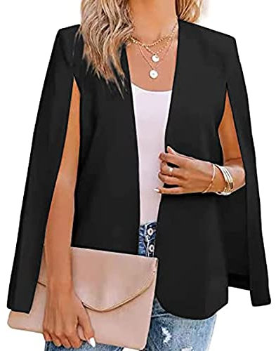 NLAVW Damen Cape Blazer Split Sleeves Open Front Solid Elegant Business Jacket Workwear Professional Office,Schwarz,M