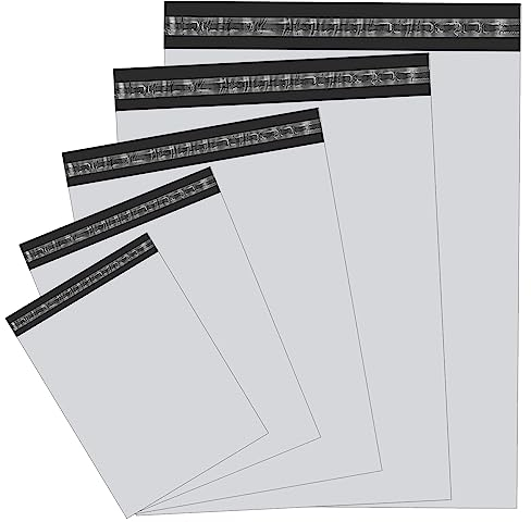 50 Stück Versandbeutel Plastik Weiss Versandtaschen 5 Größen*10PCS Versandtüten Warenbeutel,Selbstklebend und Blickdicht,Versandtüten aus Plastik für Kleidung Logistikverpackungen Transport Textilien