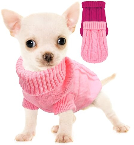 2 Pieces Dog Sweaters Turtleneck Knitted Chihuahua Yorkie Sweater, Dog Clothes for Small Dogs, Winter Warm Pullover Costumes, Pet Cat Sweater Cold Weather Puppy Clothes Outfits (Small)