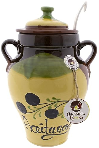 CERÁMICA ESPAÑA | Aceitunas | Aceitunero | Orza para aceitunas | Botes de cocina | Orza de barro Modelo M01 | 20x17x31 cm | 2.75 litros