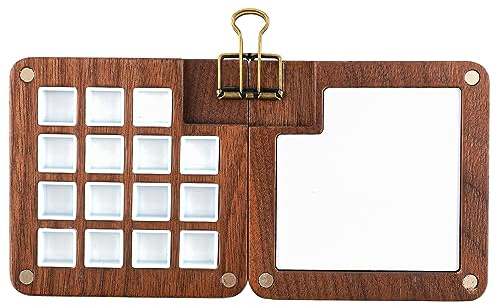 Palette de Carnet de Croquis Portable, Bois 15 Grilles Palette Portable Mini Palette de Peinture de Voyage avec Clip Magnétique Palette de Peinture Aquarelle pour la Peinture