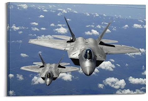 YBHF Poster für F-22, Militär-Kämpfer-Poster, Wandkunstdruck, Retro-Ästhetik, Raumdekoration, Bürodekoration, 60 x 90 cm, Rahmenstil