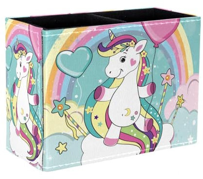Eslifey Pot à crayons carré pour bureau, mouches licorne avec ballon sur les nuages, pot à stylos, pot à stylos, pinceaux de maquillage, organisateur de papeterie pour la maison, le bureau, l'école