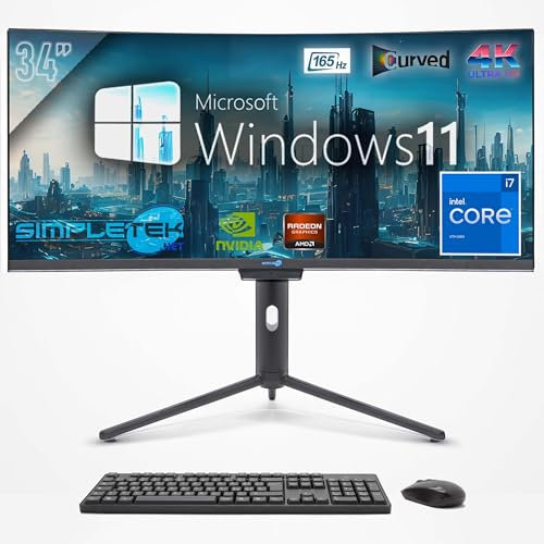 SIMPLETEK - PC All in One con Schermo Curvo da 34 4K Wide | Processore Core i7 | Windows 11 Pro | 16GB RAM SSD 960GB | GTX1650 4GB | Webcam 2K integrata
