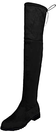 Stivali neri sopra il ginocchio per le donne tacco grosso coscia alto pull on tacco basso stivali stringati nero inverno lungo moda stivali alti al ginocchio stivali alti da equitazione, Nero A, 39 EU