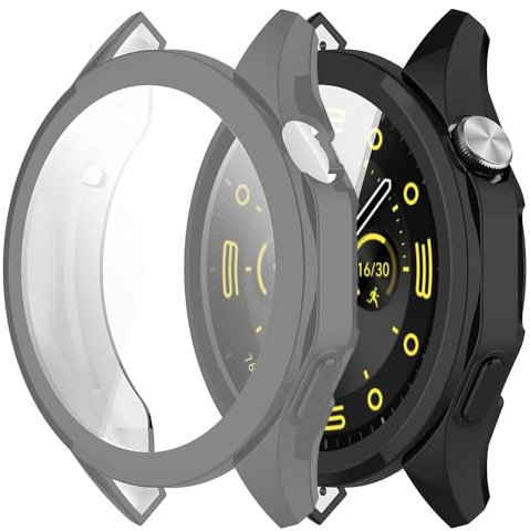 Akancy [2 piezas Compatible con Huawei Watch GT4 46mm, Funda protectora Película protectora antiarañazos Protector de pantalla de silicona Protección total Funda de TPU - black Grey