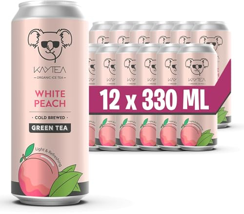 KAYTEA White Peach Ice Tea (Pack of 12 x 330 mL) - Green Tea Infusion - Peach Flavour - Cold Brewed - Organic Certified & Natural Ingredients