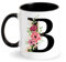 Iniziale Tazza con Fiori Tazza da caffè con Lettere Tazza di Porcellana Tazze Colazione Nero Personalizzata Regali per Donne, Moglie, Madre a Compleanno, Festa della Mamma, Natale (B)