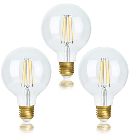 FLSNT Dimmable E27 Screw Bulb 40W, G95 LED Filament Edison Screw in Light Bulb, 5.5W E27 Vintage Light Bulbs Warm White 2700K, Clear Glass, Pack of 3 [Energy Class F]