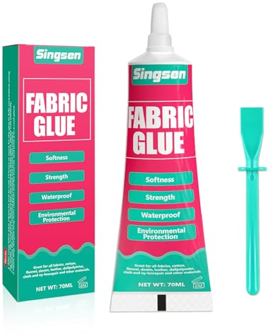 70ml Colla Tessuto -Adesivo per Tessuti Trasparente Lavabile e Impermeabile per Cotone, Flanella, Denim, Poliestere e Riparazione di Bambole, 24 Hours Dry and Waterproof (70ml)