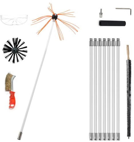 kaminbürste 8M,Schornsteinfeger Bürste Ofenrohrbürste Professionelle Werkzeuge Anwendbar Auf:Kaminofen Wäschetrockner Zeltofen,Kaminbesen Set Mit 1 Heizkörperbürste 1 Drahtbürste 8 Rods