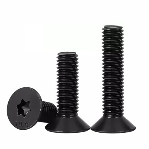 FandWay Viti a Testa Svasata con Torx, Viti a Macchina Piatta Completa Filettatura M6x12/16/20/25/30mm Viti Torx in Acciaio al Carbonio Classe 10.9 Ossido Nero Con 1 Chiavi T30(15 per dimensione)