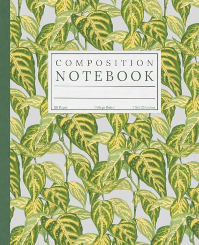 Composition Notebook, College Ruled: Green Begonia House Plant Leaf Foliage Design: 1850s Botanical Horticulture Lithograph Illustration Gardening Journal