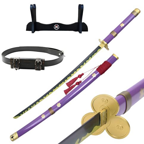 Hashiman – Demon Katana One Piece – Manga Schwert + Schwerthalter Holz + Gürtel – Samurai Catana Cosplay Anime - Holzschwert Kinder Erwachsene – Ninja Deko Kostüm Säbels (Enma)