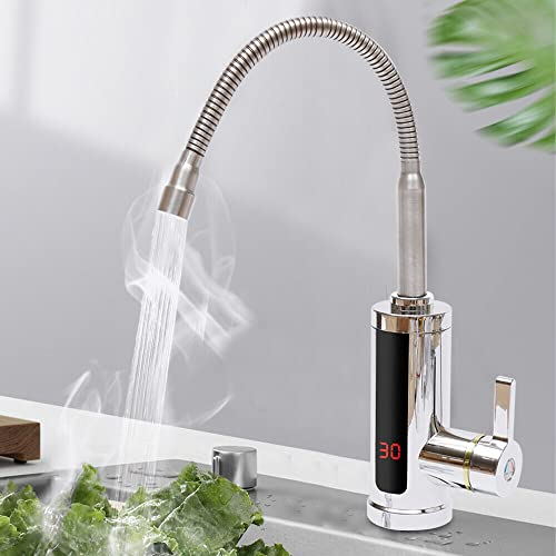 Elektrische Wasserhahn, LED Elektrischer Wasserhahn 360° Drehbar Sofort Heizung Küchenarmatur mit Temperaturanzeige für Küche Bad