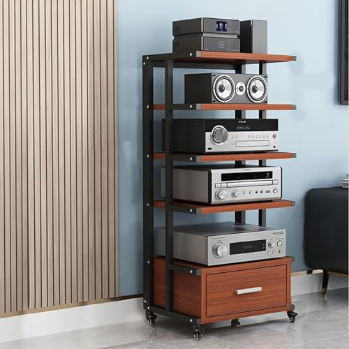 JIAHESHYP Multifunktionaler 5-stufiger Media-Player-Ständer, DVD-CD-Player-Ständer, Mit Höhenverstellbarem Holzrahmen Und Universalrädern, Geeignet for Zuhause/Büro/Theater (Color : D)